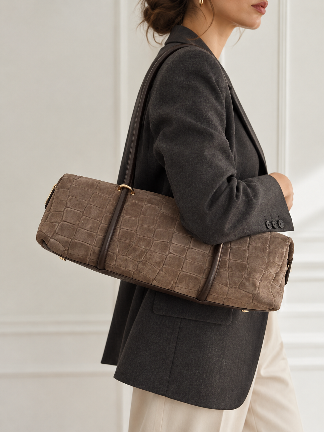 Vittoria – Croc-Embossed Suede Boston Bag