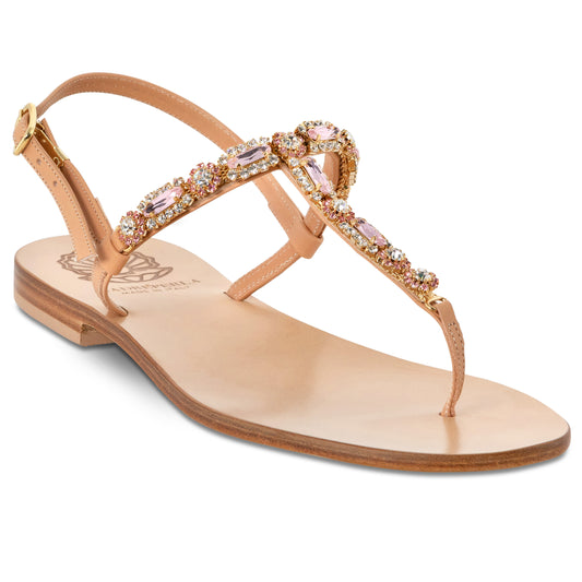 leather woman sandal made with Swarovski elements