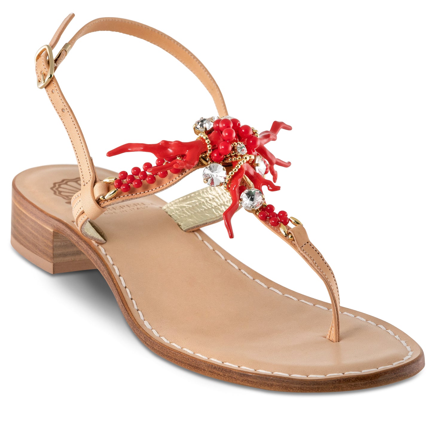 woman leather sandal with corals made in Italy